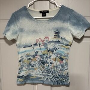 Y2K Mark Richards Collection Women's Top Small Asian Garden Landscape Graphic